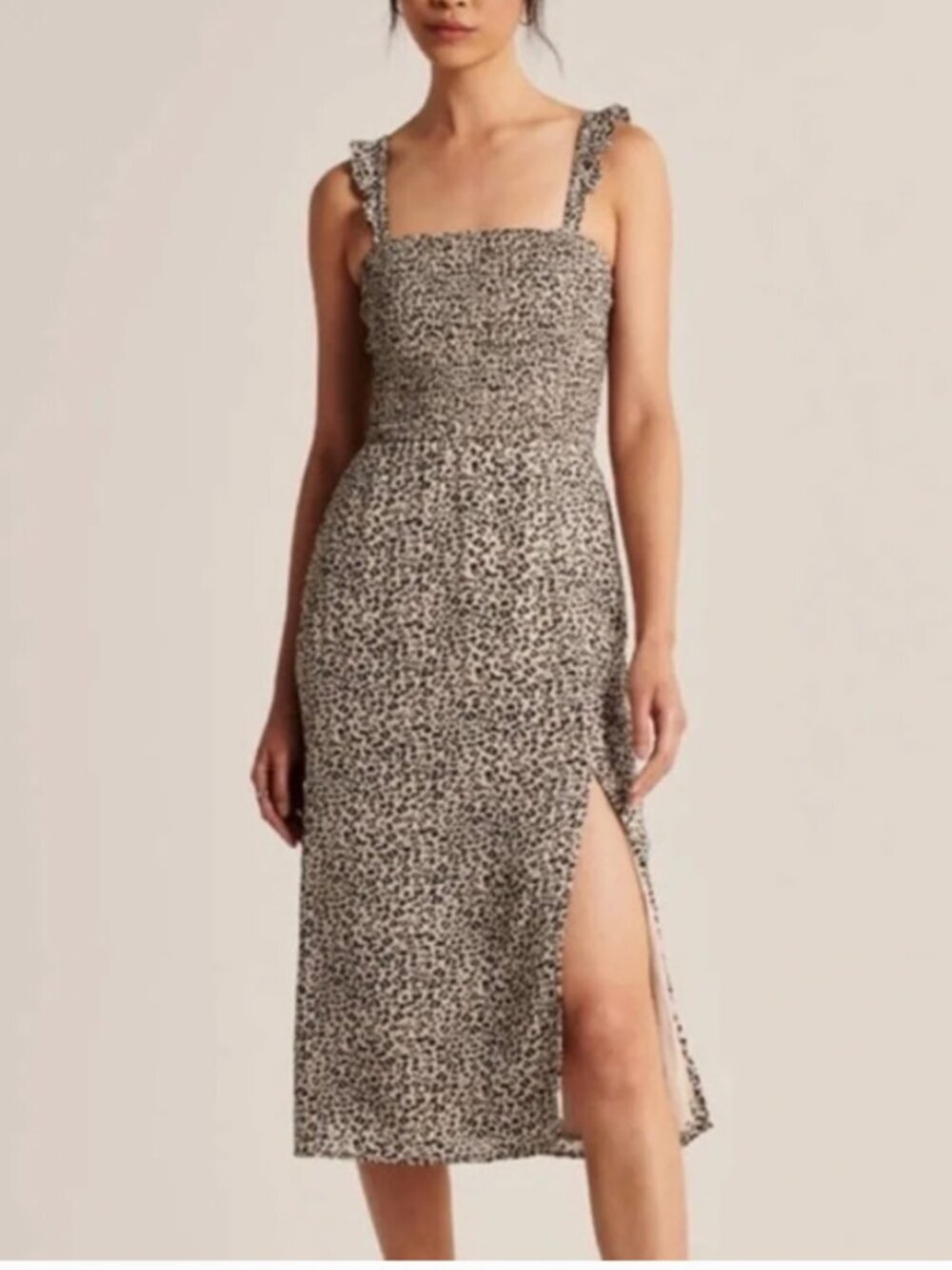 Abercrombie & Fitch leopard smocked slit midi dress square neck Sz SP